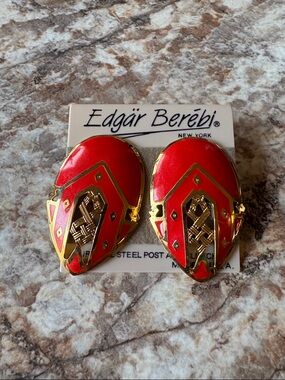 Edgar Berebi Red & Gold Statement pierced earrings